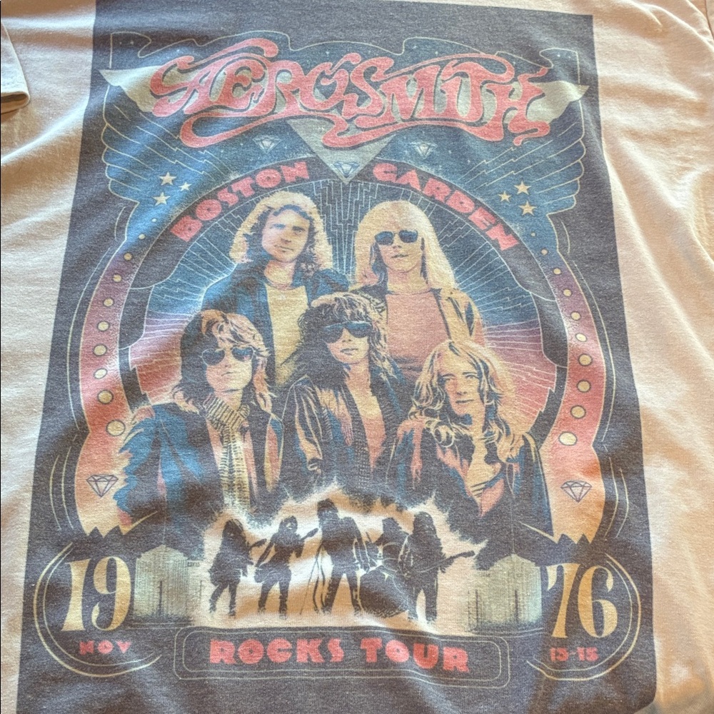 Title: Aerosmith 1976 Boston Garden “Rocks Tour” Vintage-Style Band Tee, T-Shirt - Picture 2 of 3